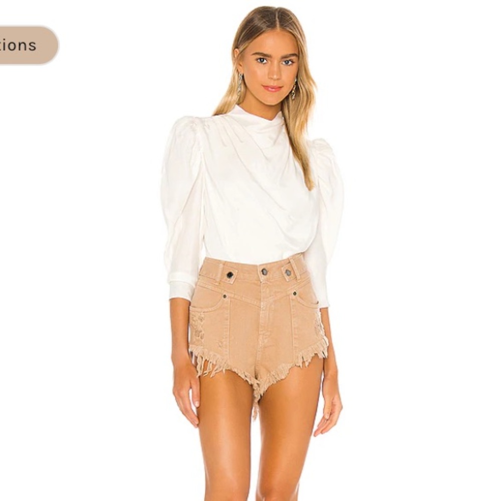 REVOLVE High Waist Distressed Tan Denim Shorts